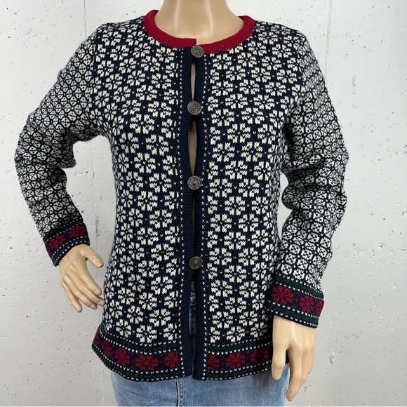 Riina Tomberg Women’s size Small Navy Blue Fair Isle Wool Cardigan Sweater - Picture 1 of 16